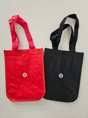 New LULULEMON 1 Red & 1 Black LOGO Reusable Shopping Gym Lunch Bag Small